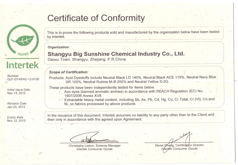 Acid ecological certificate